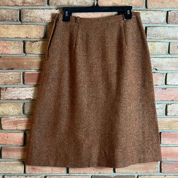 century Boston Brown Marbled Wool Blend Vintage A-Line Skirt in Size 12 - Picture 2 of 8